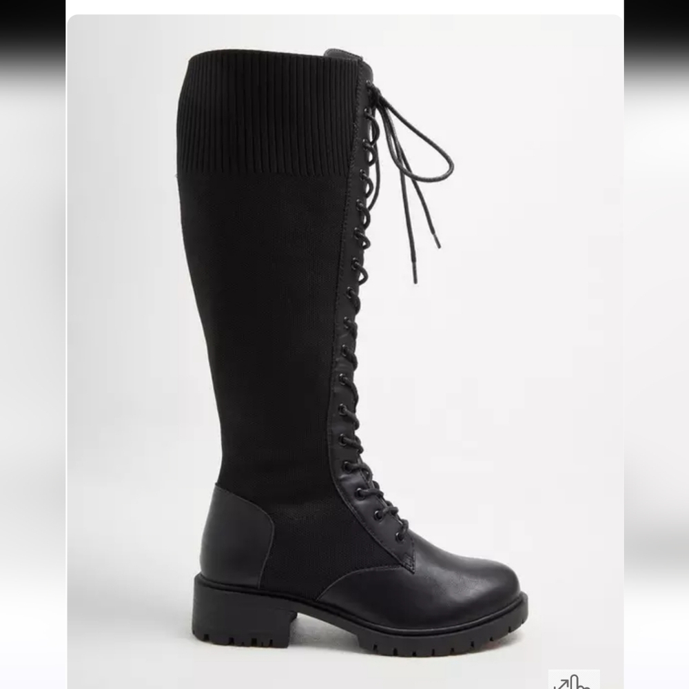 Black Lace-Up Knee-High Combat Boots NWOT - Picture 4 of 8